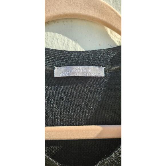 Zara Womens Top Small Black Mesh Sheer Cut Out Tank Short Sleeve Textured Shirt - Picture 4 of 11